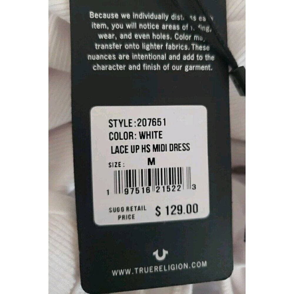NWT TRUE RELIGION WHITE LACE UP HS LOGO MIDI DRESS MEDIUM - Picture 9 of 9
